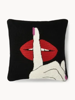 Best Cojín artesanal de lana Lips Hush Cojines Decorativos|Mantas
