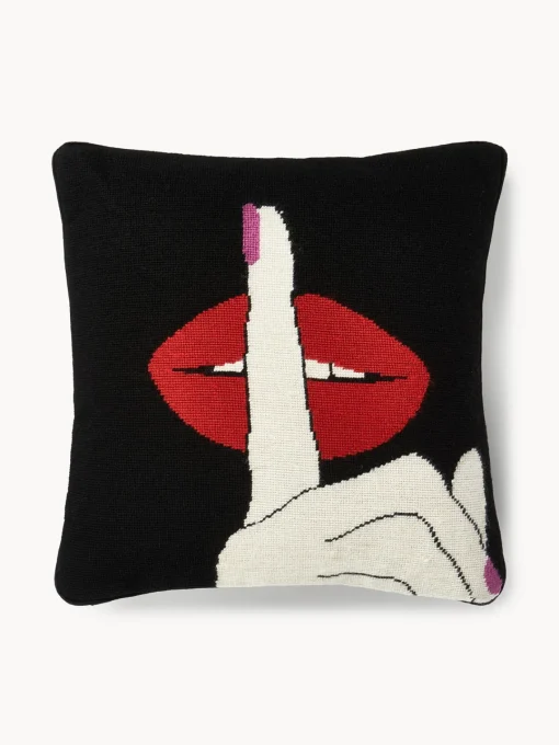 Best Cojín artesanal de lana Lips Hush Cojines Decorativos|Mantas