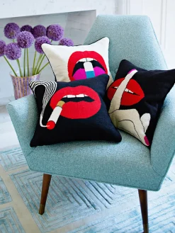 Best Cojín artesanal de lana Lips Hush Cojines Decorativos|Mantas
