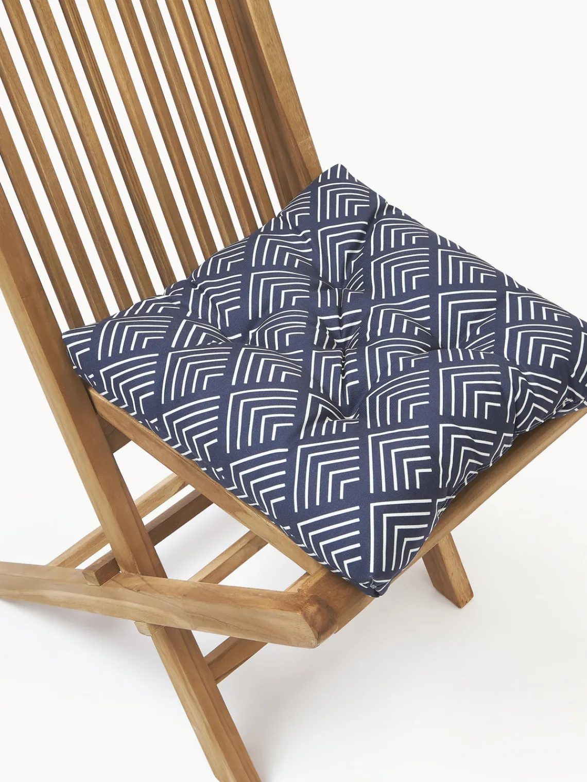 Mantas|Cojines Para Sillas>Westwing Collection Cojín de asiento de exterior con estampado gráfico Milano Azul oscuro, blanco