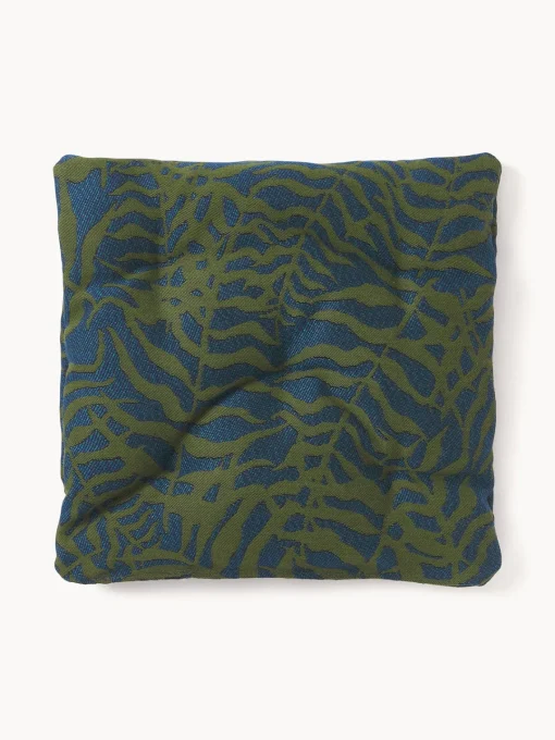 Mantas|Cojines Para Sillas>Westwing Collection Cojín de asiento para exterior estampado jacquard Ortun Verde oscuro, azul oscuro