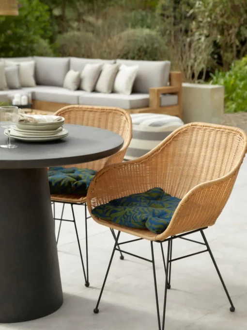 Mantas|Cojines Para Sillas>Westwing Collection Cojín de asiento para exterior estampado jacquard Ortun Verde oscuro, azul oscuro