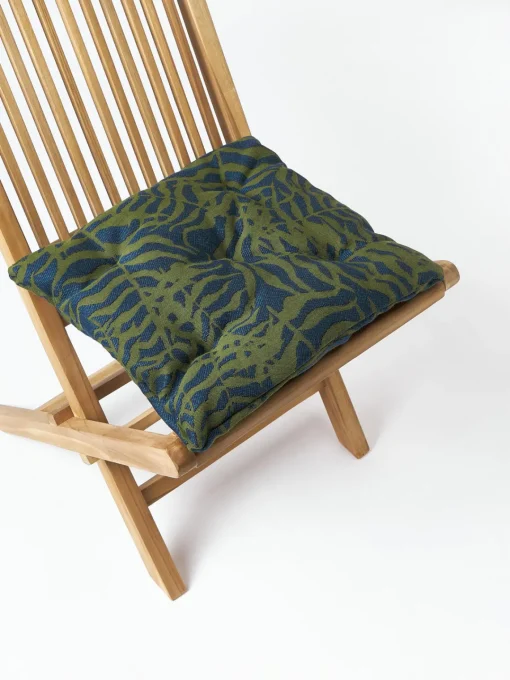 Mantas|Cojines Para Sillas>Westwing Collection Cojín de asiento para exterior estampado jacquard Ortun Verde oscuro, azul oscuro