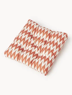 Cojines Para Sillas|Cojines Para Sillas De Jardín>Westwing Collection Cojín de asiento para exterior con estampado ikat Maillot Naranja, blanco Off White
