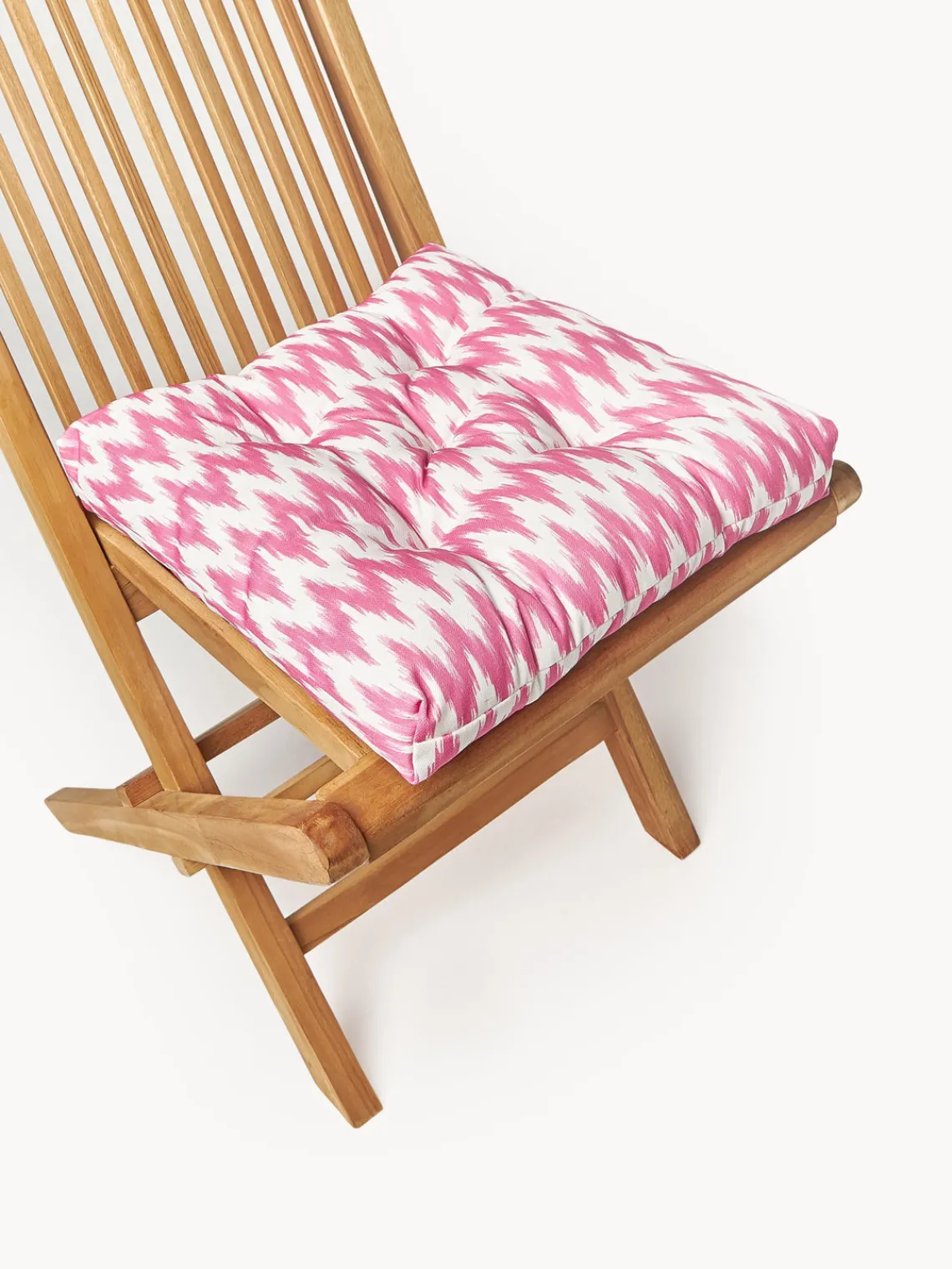 Mantas|Cojines Para Sillas>Westwing Collection Cojín de asiento para exterior con estampado ikat Maillot Rosa, blanco Off White