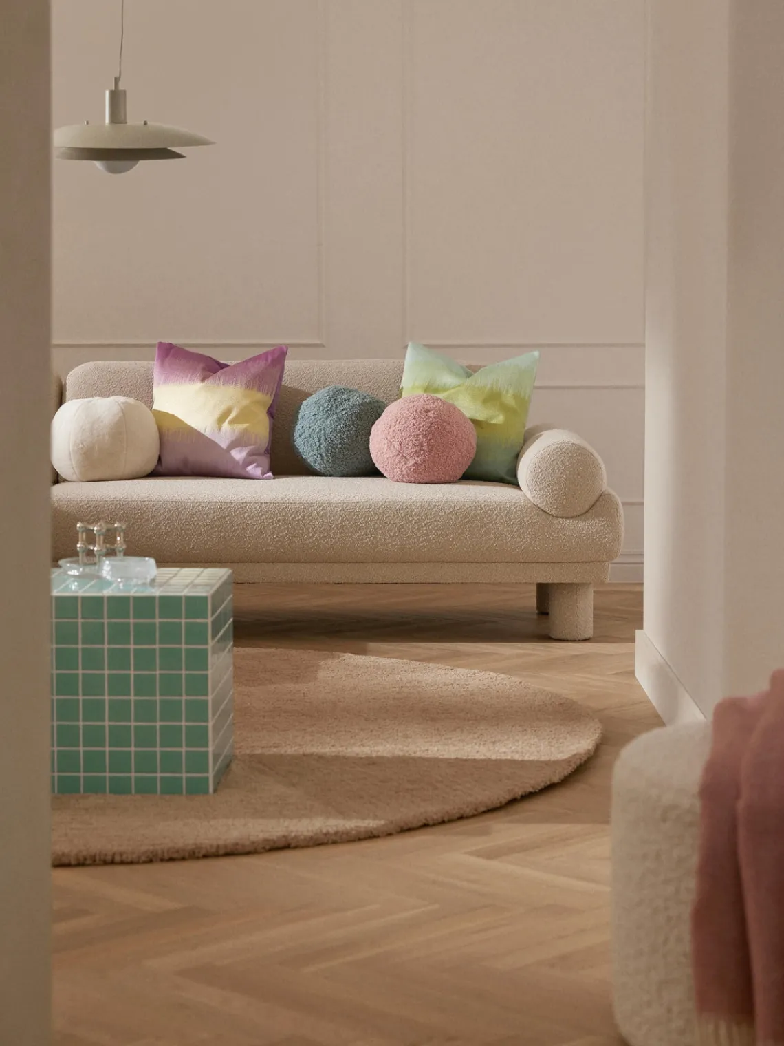 Mantas|Cojines Decorativos>Westwing Collection Cojín esférico de borreguillo Dotty Azul claro