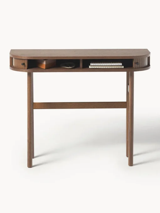 Mesas Consola|Consolas>Westwing Collection Consola con frente acanalado Calary Madera de roble lacada en marrón oscuro
