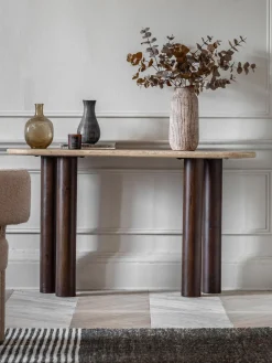 Mesas Consola|Consolas> Consola con tablero de travertino Trevi