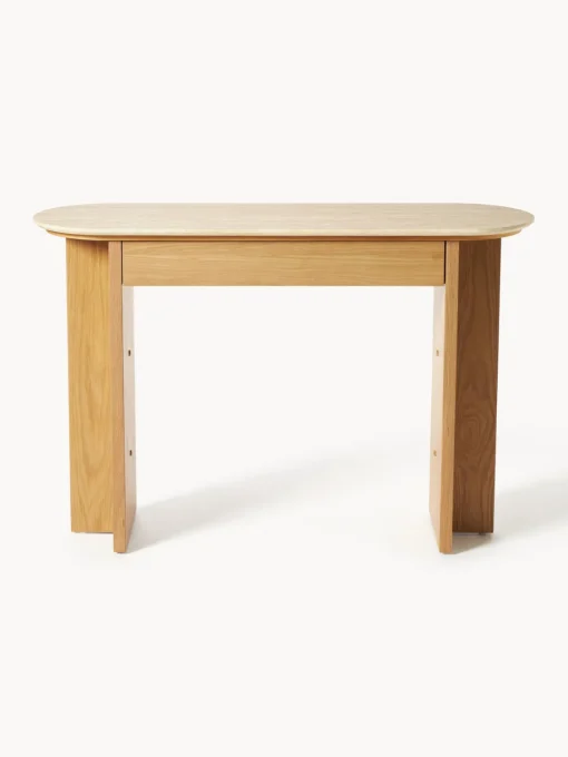 Mesas Consola|Consolas>Westwing Collection Consola de madera con tablero de travertino y cajón Zumi Madera de roble, travertino tonos beige