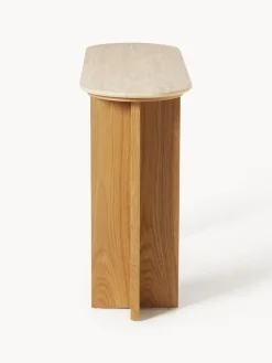 Mesas Consola|Consolas></noscript>Westwing Collection Consola de madera con tablero de travertino y cajón Zumi Madera de roble, travertino tonos beige