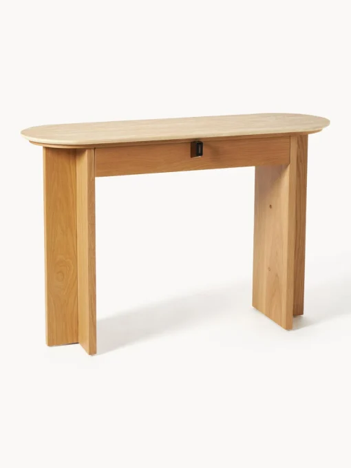 Mesas Consola|Consolas>Westwing Collection Consola de madera con tablero de travertino y cajón Zumi Madera de roble, travertino tonos beige