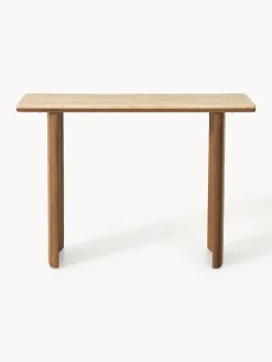 Consola de madera de roble con tablero de travertino Chandler Mesas Consola|Consolas