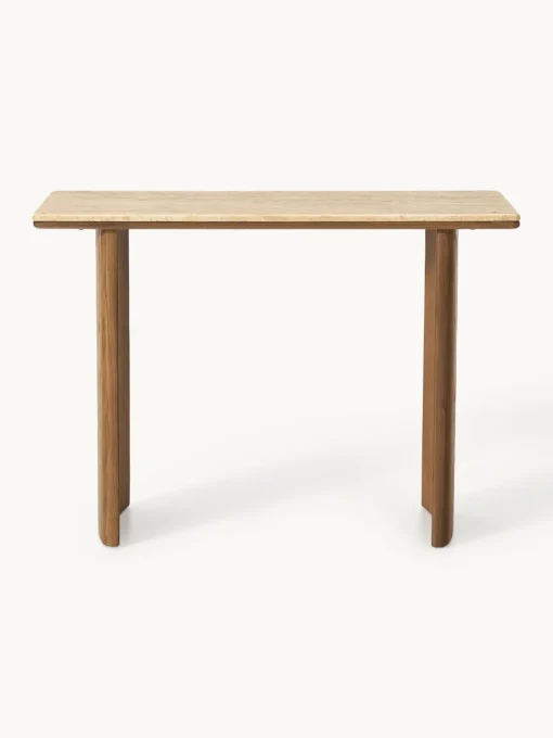 Consola de madera de roble con tablero de travertino Chandler Mesas Consola|Consolas