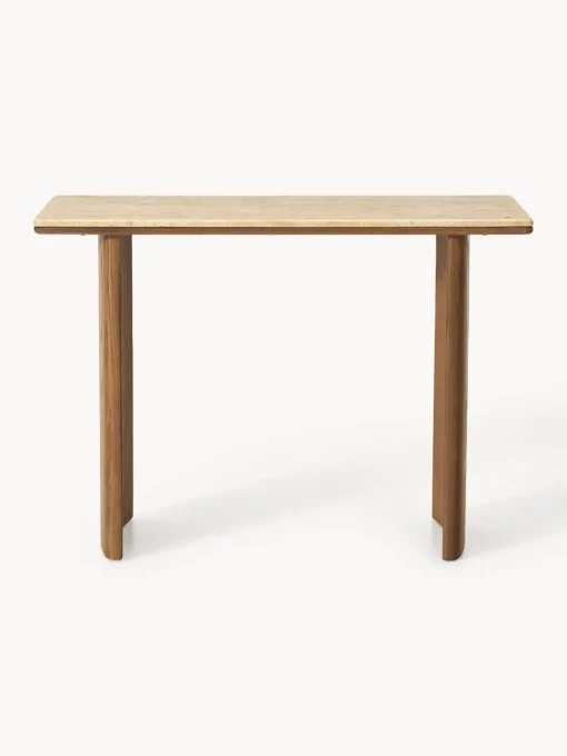 Consola de madera de roble con tablero de travertino Chandler Mesas Consola|Consolas