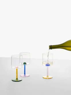 Copas De Vino|Vajillas Completas>ICHENDORF Copa de vino artesanal Dot Transparente, verde, rosa claro, amarillo sol