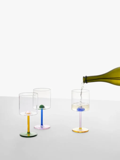 Copas De Vino|Menaje De Mesa>ICHENDORF Copa de vino artesanal Dot Transparente, azul real, rosa claro, amarillo sol