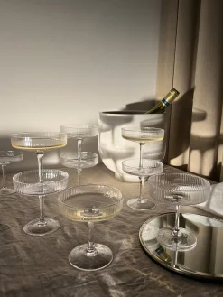 Copas De Champagne|Vajillas Completas>Ferm Living Copas de champán sopladas con relieves Ripple Transparente brillante