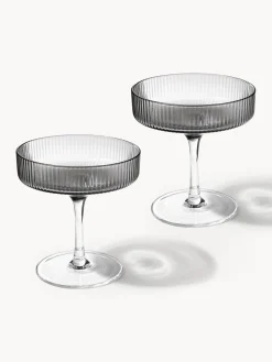 Copas De Champagne|Vajillas Completas></noscript>Ferm Living Copas de champán sopladas con relieves Ripple Gris transparente brillante