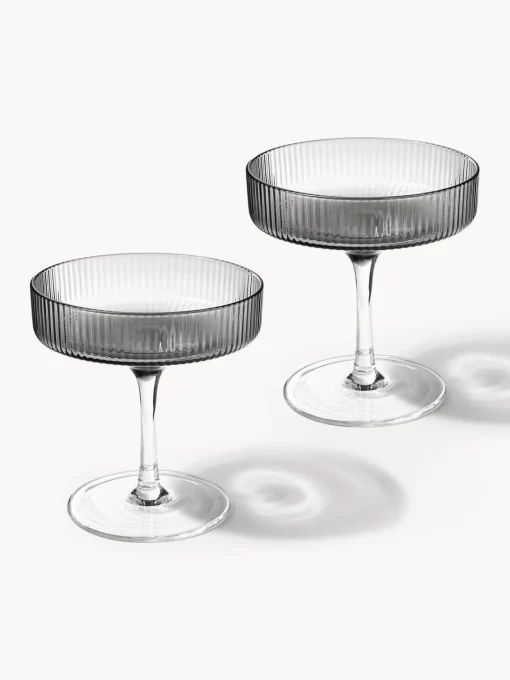 Copas De Champagne|Vajillas Completas>Ferm Living Copas de champán sopladas con relieves Ripple Gris transparente brillante
