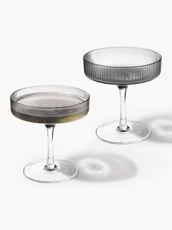 Copas De Champagne|Vajillas Completas></noscript>Ferm Living Copas de champán sopladas con relieves Ripple Gris transparente brillante