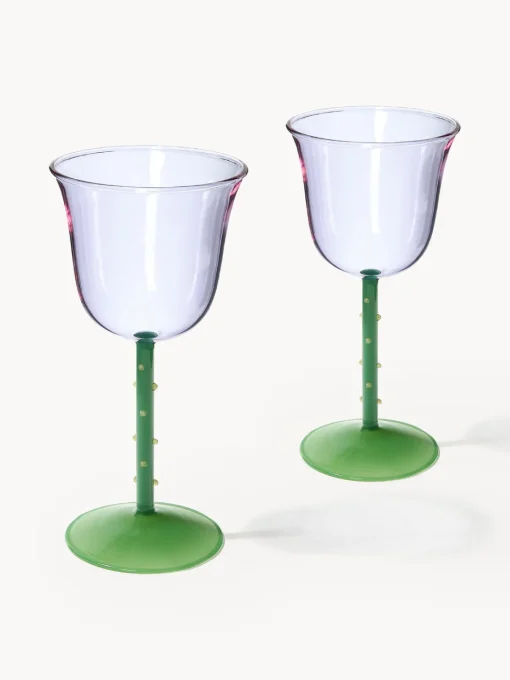 New Copas de vino artesanales de vidrio borosilicato Dot, 2 uds. Copas De Vino|Vajillas Completas