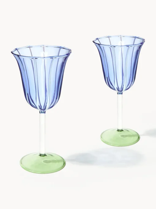 Copas De Vino|Vajillas Completas>&k Amsterdam Copas de vino artesanales de vidrio borosilicato Eve, 2 uds. Azul, transparente, verde claro