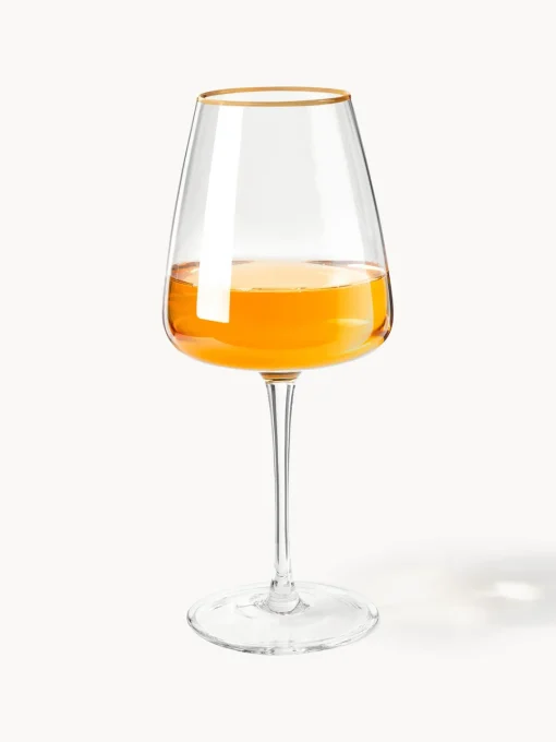 Copas De Vino|Vajillas Completas>Westwing Collection Copas de vino blanco de vidrio soplado Ellery, 4 uds. Transparente con borde dorado