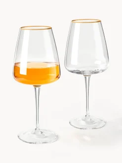 Copas De Vino|Vajillas Completas></noscript>Westwing Collection Copas de vino blanco de vidrio soplado Ellery, 4 uds. Transparente con borde dorado