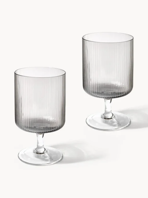 Copas De Vino|Vajillas Completas>Ferm Living Copas de vino sopladas con relieves Ripple, 2 uds. Gris transparente brillante