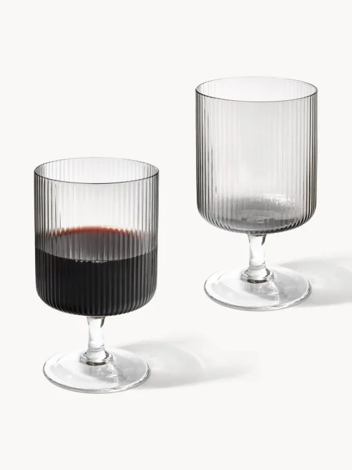 Copas De Vino|Vajillas Completas>Ferm Living Copas de vino sopladas con relieves Ripple, 2 uds. Gris transparente brillante