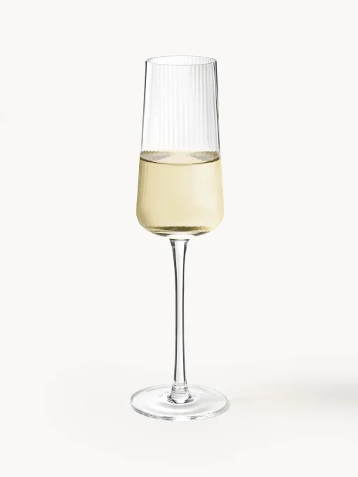 Online Copas flauta de champán artesanales con relieves Cami, 4 uds. Copas De Champagne|Vajillas Completas