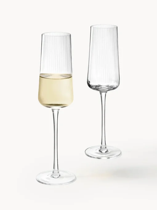 Online Copas flauta de champán artesanales con relieves Cami, 4 uds. Copas De Champagne|Vajillas Completas