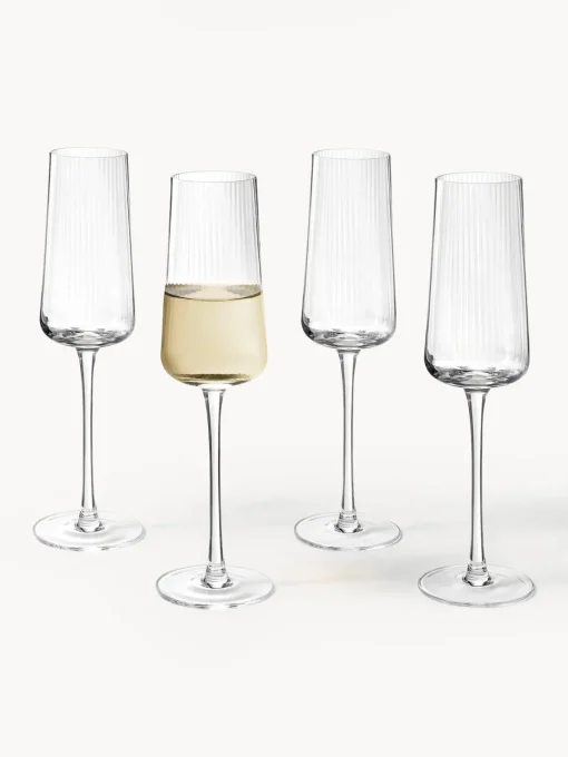 Online Copas flauta de champán artesanales con relieves Cami, 4 uds. Copas De Champagne|Vajillas Completas