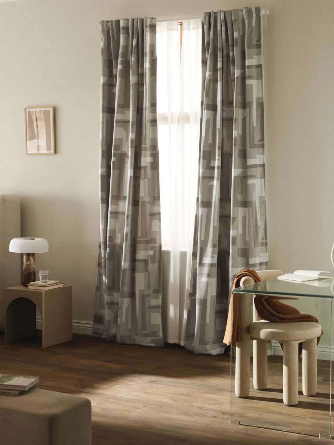 Cortinas Y Visillos|Mantas>Westwing Collection Cortina opaca de chenilla con cinta de lazo Felice, 2 uds. Tonos beige, blanco
