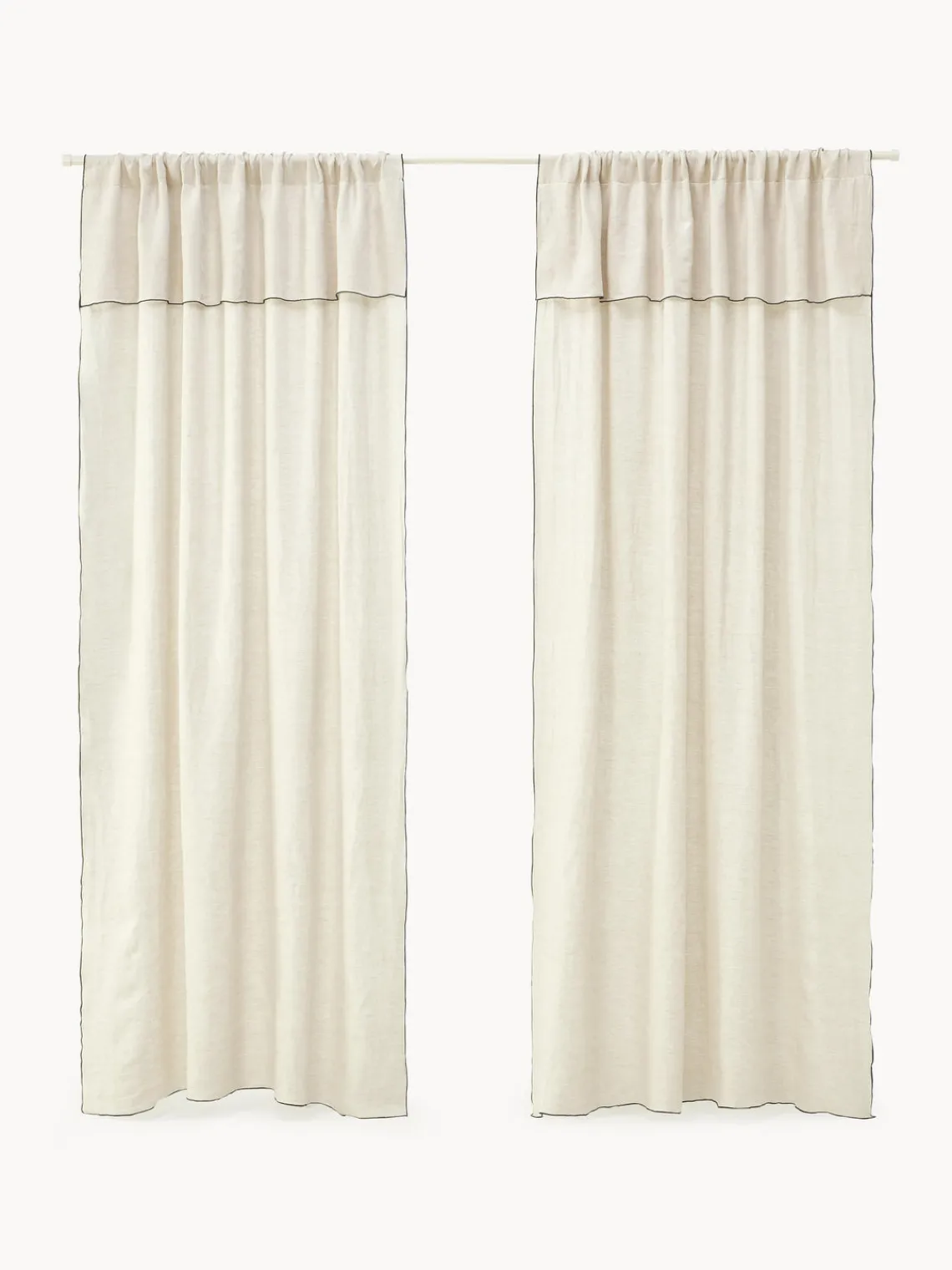 Cortinas Y Visillos|Mantas>Westwing Collection Cortinas de lino semitransparentes con dobladillo Eleonara, 2 uds. Off White, negro