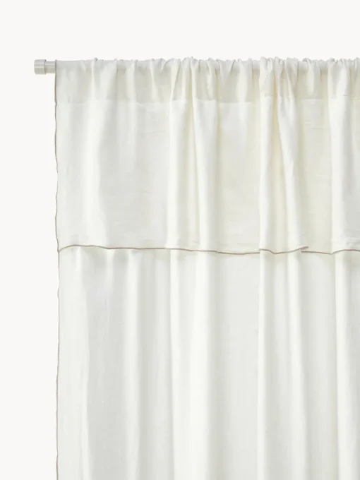 Mantas|Cortinas Y Visillos>Westwing Collection Cortinas de lino semitransparentes con dobladillo Eleonara, 2 uds. Blanco crema, gris pardo