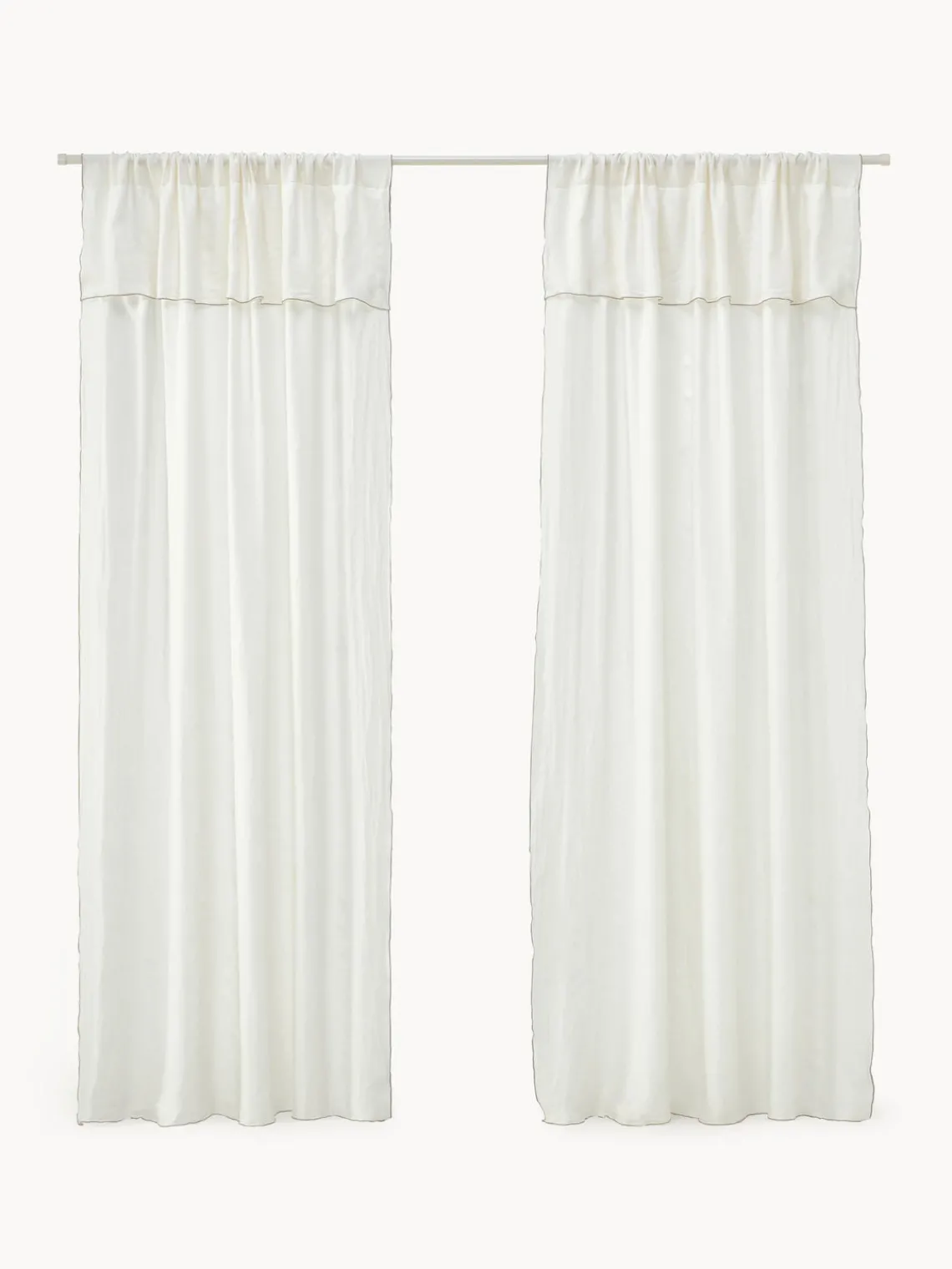 Mantas|Cortinas Y Visillos>Westwing Collection Cortinas de lino semitransparentes con dobladillo Eleonara, 2 uds. Blanco crema, gris pardo