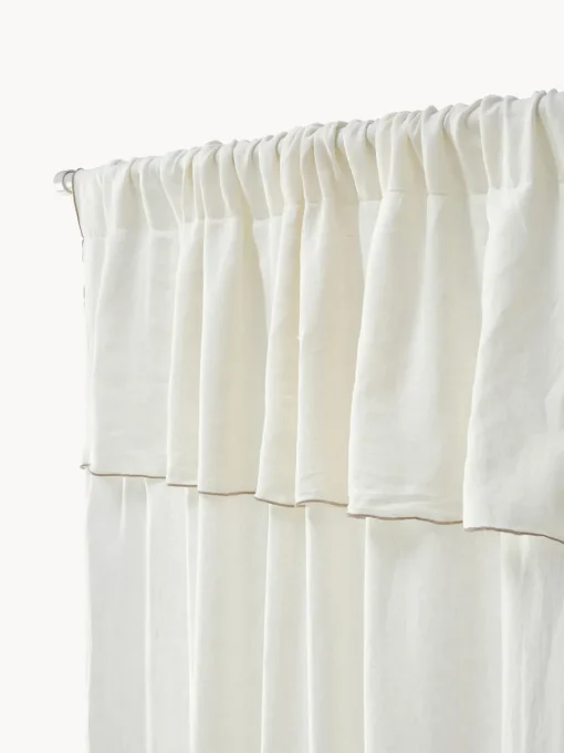 Mantas|Cortinas Y Visillos>Westwing Collection Cortinas de lino semitransparentes con dobladillo Eleonara, 2 uds. Blanco crema, gris pardo