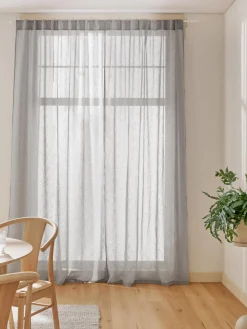 Cortinas Y Visillos|Mantas>Westwing Collection Cortinas semitransparente con cinta de lazo Gardine Ibiza, 2 uds. Gris