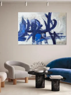 Lienzos|Jarrones>Agave Cuadro en lienzo pintado a mano Blue Stroke