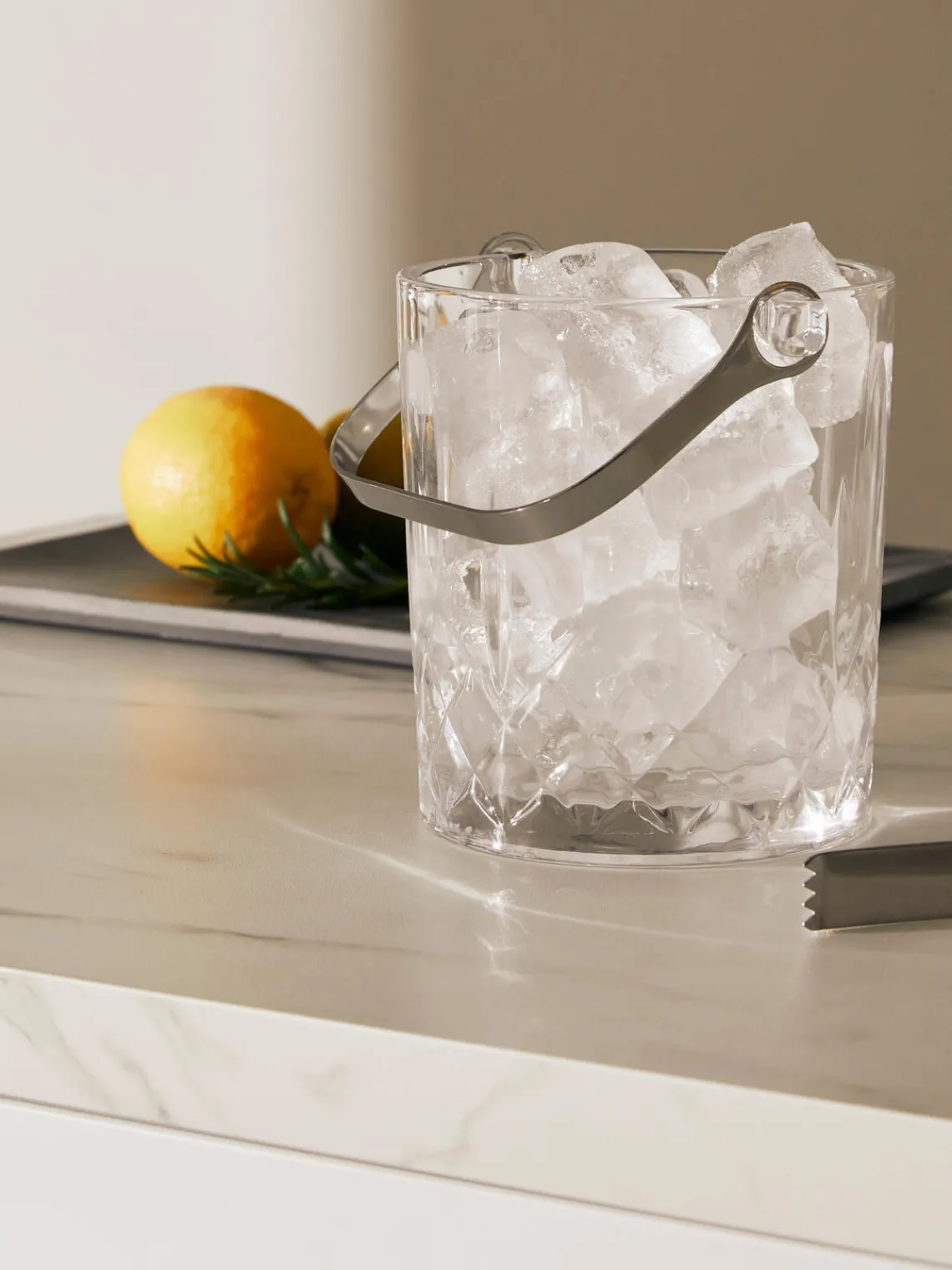 Accesorios De Bar|Vajillas Completas>Aida Cubitera pequeña con relieve de cristal y pinzas Harvey