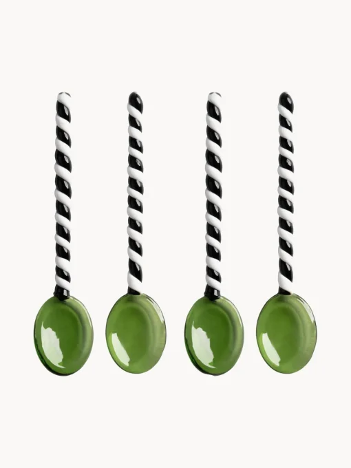 Cubiertos Individuales|Juego De Cubiertos>&k Amsterdam Cuchara de vidrio artesanal de vidrio borosilicato Duet, 4 uds. Verde, negro, blanco