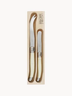 Cuchillos De Cocina Y Bloques|Cuchillos De Queso>Laguiole Cuchillos para queso Debutant, 2 uds. Hojas: plateado pulido espejoMangos: blanco Off WhiteRecipiente: madera clara