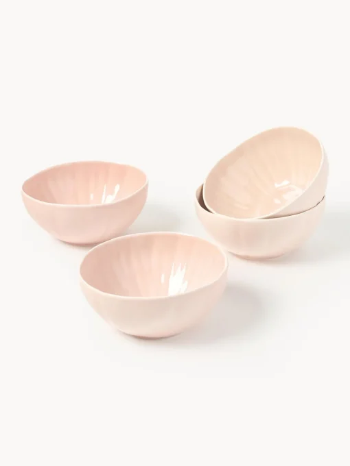 Boles Y Tazones|Menaje De Mesa>Westwing Collection Cuencos de porcelana con relieves Sali, 4 uds. Rosa claro
