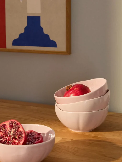 Boles Y Tazones|Menaje De Mesa>Westwing Collection Cuencos de porcelana con relieves Sali, 4 uds. Rosa claro