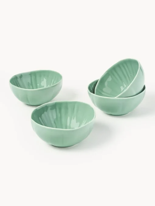 Boles Y Tazones|Vajillas Completas>Westwing Collection Cuencos de porcelana con relieves Sali, 4 uds. Verde menta
