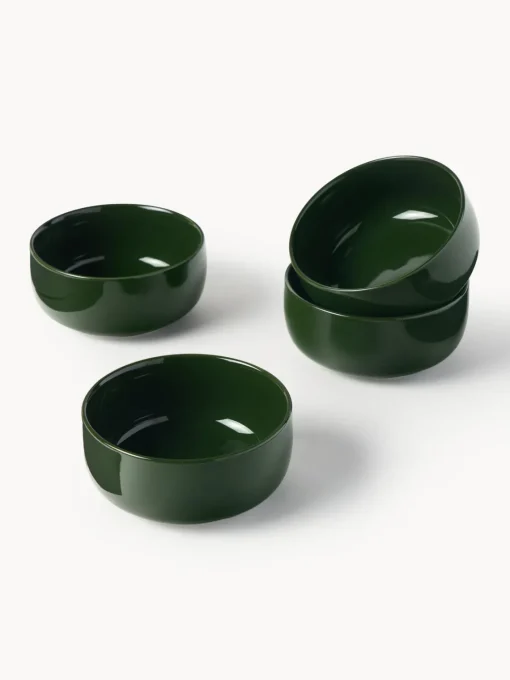 Boles Y Tazones|Vajillas Completas>Westwing Collection Cuencos de porcelana Nessa, 4 uds. Verde oscuro brillante