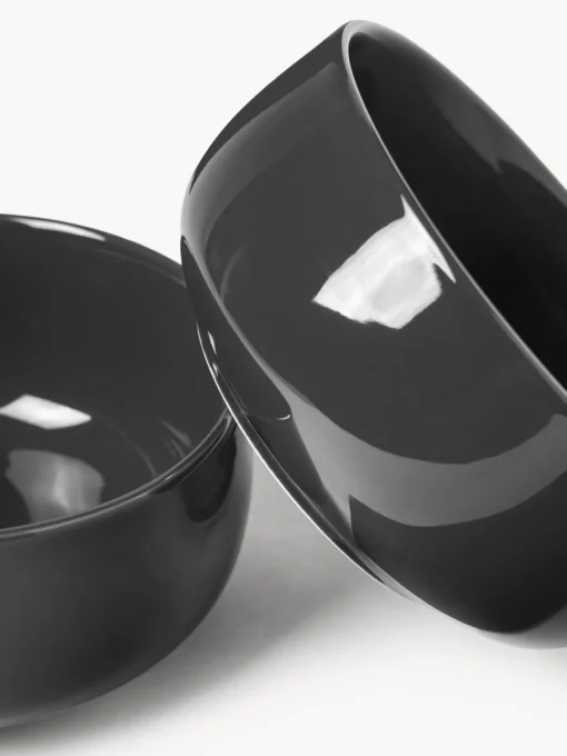 Boles Y Tazones|Vajillas Completas>Westwing Collection Cuencos de porcelana Nessa, 4 uds. Gris oscuro brillante