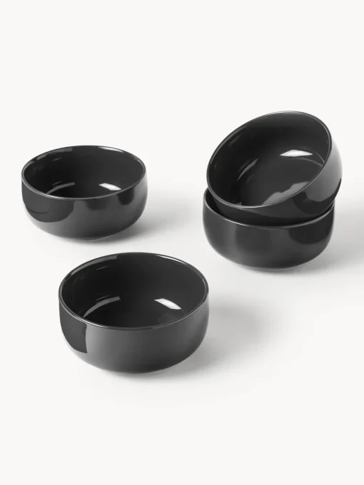 Boles Y Tazones|Vajillas Completas>Westwing Collection Cuencos de porcelana Nessa, 4 uds. Gris oscuro brillante