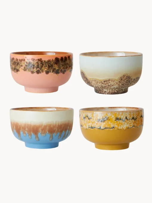 Boles Y Tazones|Vajillas Completas>HKLIVING Cuencos pintados a mano de gres 70's, 4 uds. Tonos beige, naranja, melocotón, azul claro
